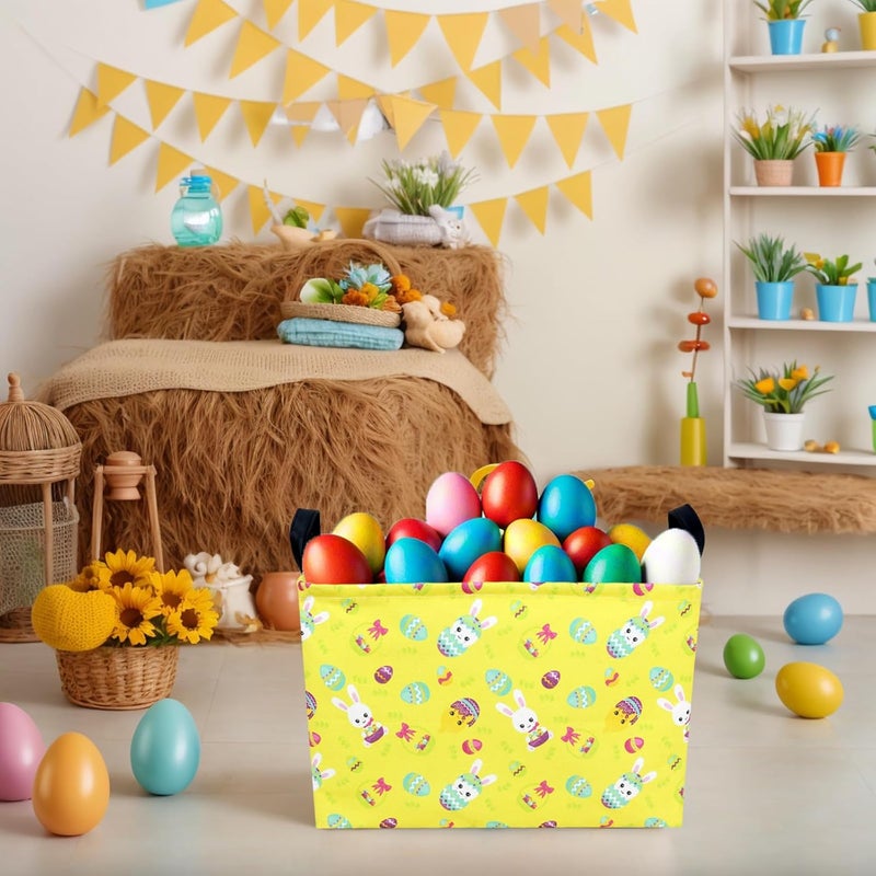 SETAMA Large Empty Easter Basket for Kid Yellow Fabric Personalized Bunny Eggs Easter Gift Basket for Boy and Girl (Rabbit Chicken) - Image 2